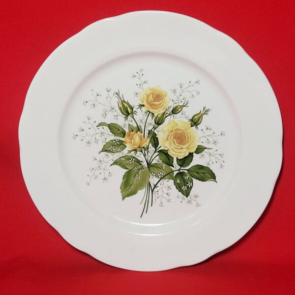 Vintage Jackson Yellow Roses Babys Breath Decorative Plate - Picture 1 of 11